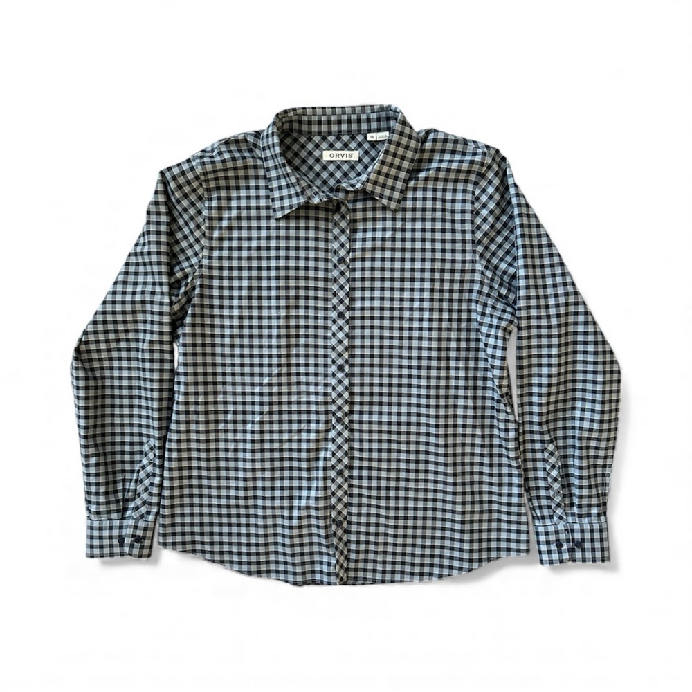 Orvis women’s blue plaid button up blouse size 16